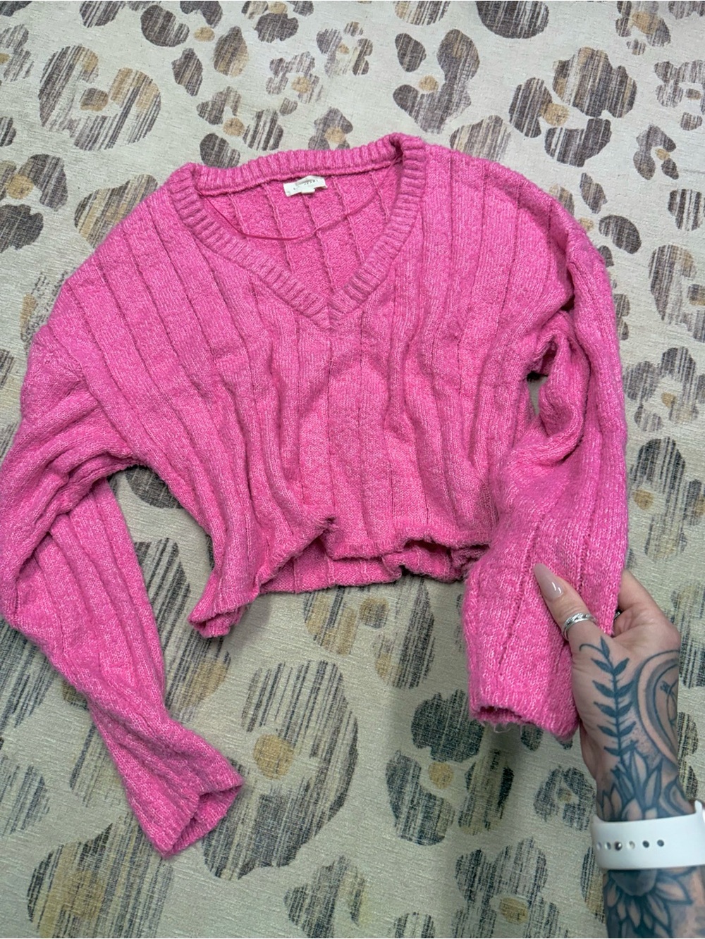 Pacsun full tilt pink oversized crop knit sweater S